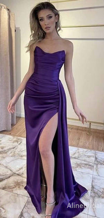 Stunning Purple V-neck Strapless Side-Slit Mermaid Long Prom Dress, Evning Gown, PD381998