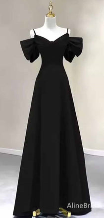 Elegant Black Off-the-Shoulder A-line Long Prom Dress,PD382005