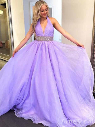 Gorgeous Purple V-neck Halter A-line Long Prom Dress, Evening Gown, PD382011