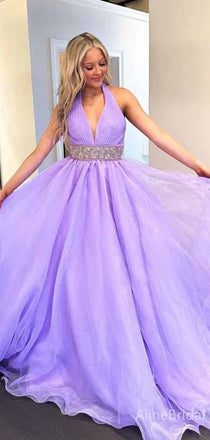 Gorgeous Purple V-neck Halter A-line Long Prom Dress, Evening Gown, PD382011
