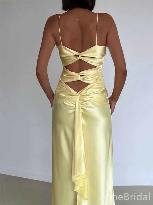 Elegant Yellow Satin Cutout Mermaid Long Prom Dress, PD382015 AlineBridal Elegant Yellow Satin Cutout Mermaid Long Prom Dress, PD382015 AlineBridal