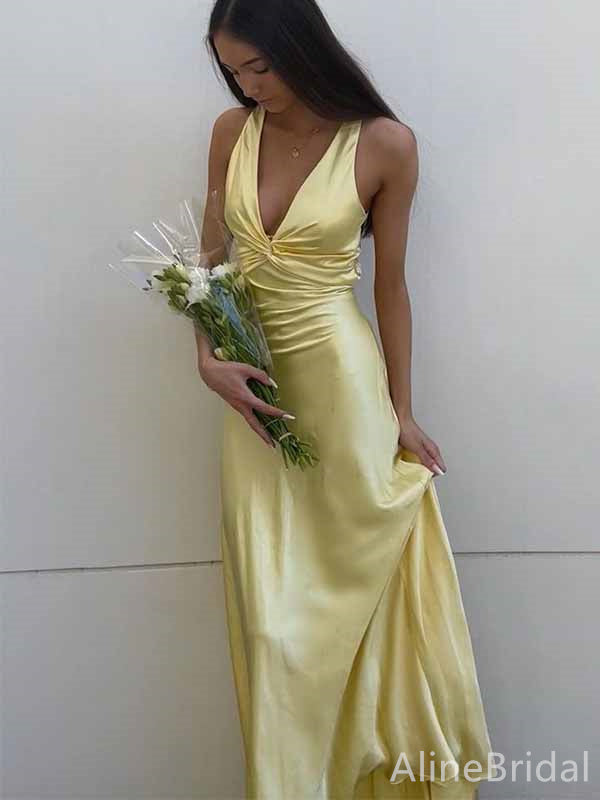 Elegant Yellow Satin V-neck Crisscross Long Prom Dress, PD382030 AlineBridal Elegant Yellow Satin V-neck Crisscross Long Prom Dress, PD382030 AlineBridal