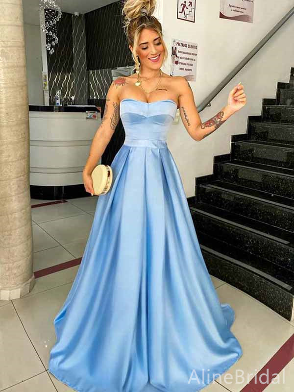 Elegant Blue Sweetheart Strapless Corset A-line Long Prom Dress, Eveni AlineBridal Elegant Blue Sweetheart Strapless Corset A-line Long Prom Dress, Eveni AlineBridal