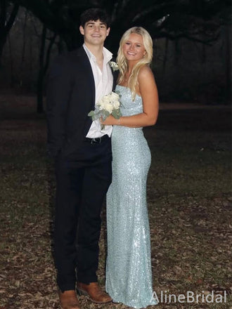 Sparkly Blue Sequins Strapless Long Mermaid Prom Dress, Evening Dress, PD382138