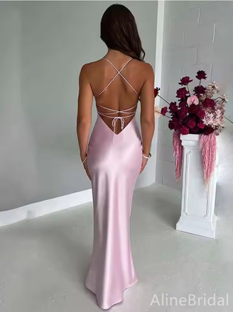 Elegant Pink V-neck Backless Mermaid Long Prom Dress, Evening Dress, PD382141