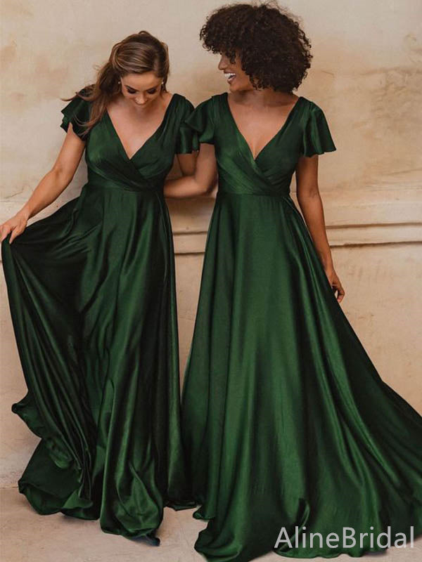 Elegant V-neck A-line Long Bridesmaid Dress,PD3220