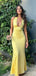 Sexy V-neck Halter Yellow Mermaid Long Prom Dress,Evening Dress,PD382143