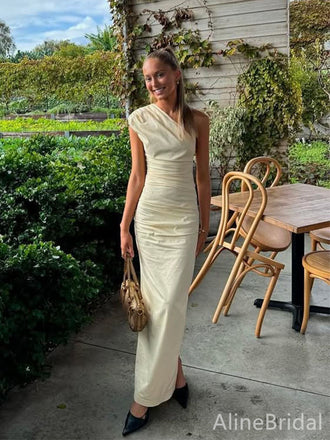 Pastel Yellow One-Shoulder Long Mermaid Evening Dress, Formal Dress, PD382151