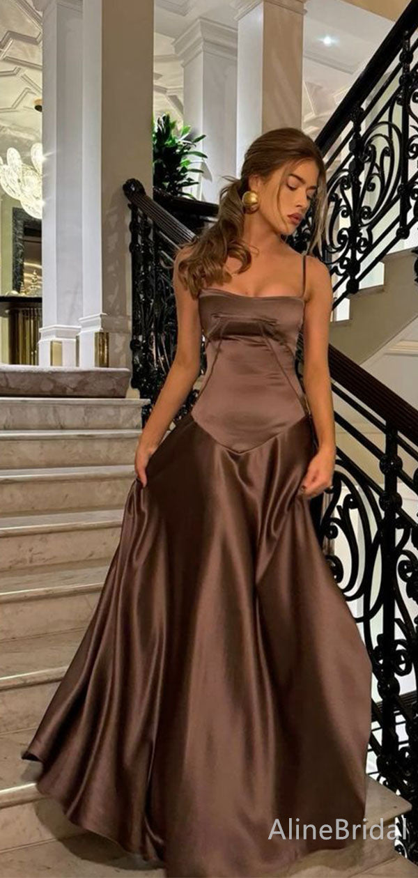 brown prom dress Sexy Slit Coffee daisystyledress Zipper closure Hem/Train Minimalist Brown Spaghetti Strap A-line