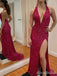 Sexy Deep V-neck Halter Lace Side slit Long Prom Dress,Evening Dress,PD382164