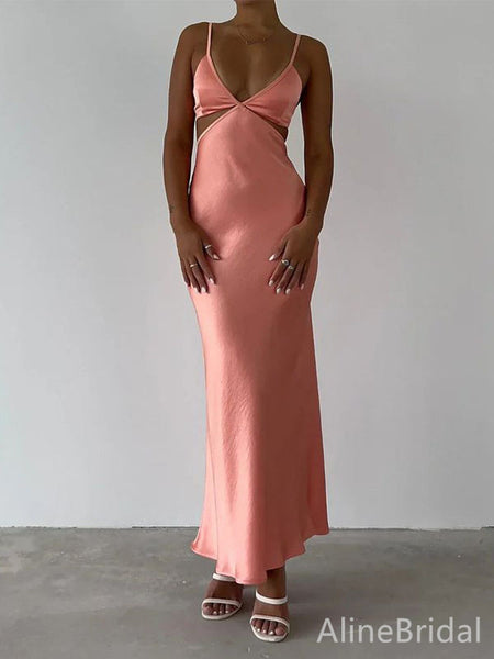 Stylish Peach Pink Cut Out Backless Summer Evening Dress, Prom Dress, – AlineBridal