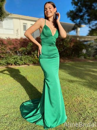 Gorgeous Green V-neck Spaghetti Strap Mermaid Long Prom Dress,Evening Dress,PD382190