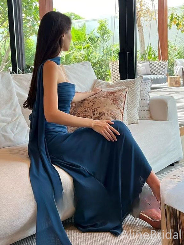 Premium Navy Strapless Neckline Flutter Straps Mermaid Long Prom Dress,Evening Dress,PD382191