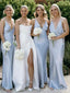 Simple V-neck Spaghetti Strap Mermaid Long Bridesmaid Dress,PD3261
