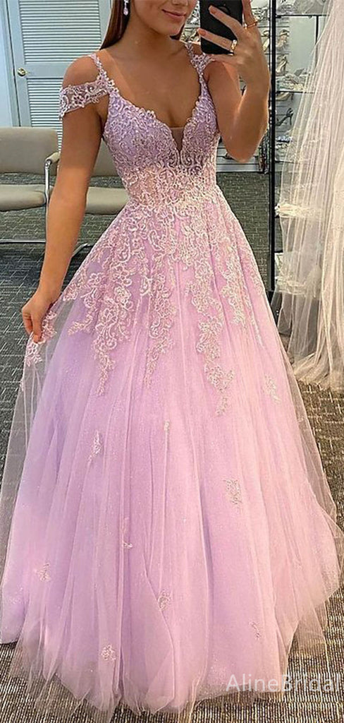 Gorgeous V-neck Spaghetti Strap Off-Shoulder Lace A-line Long Prom Dress,Evening Dress,PD382192