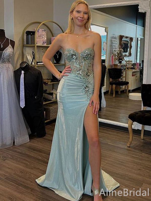 Gorgeous Sweetheart Strapless Side Slit Mermaid Long Prom Dress,Evening Dress,PD382195
