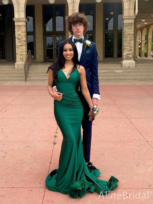 Satin Elegant V-neck Side Slit Mermaid Long Prom Dress,Evening Dress,PD382196