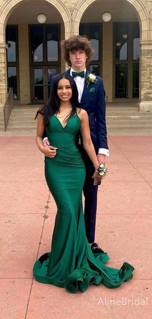 Satin Elegant V-neck Side Slit Mermaid Long Prom Dress,Evening Dress,PD382196
