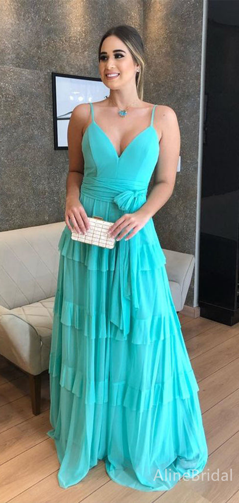 Elegant V-neck Spaghetti Strap A-line Long Prom Dress,Evening Dress,PD382197