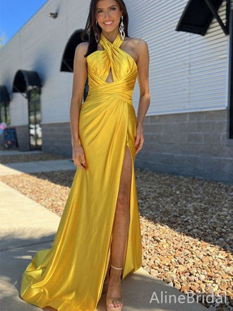 Gorgeous Yellow Halter Split Side Mermaid Long Prom Dress,Evening Dress,PD382200