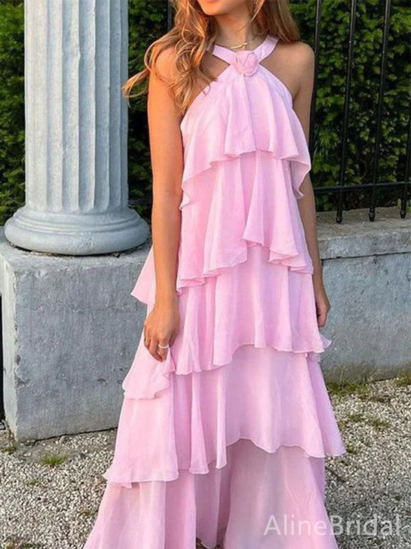Elegant Pink Halter A-line Long Prom Dress,Evening Dress,PD382206