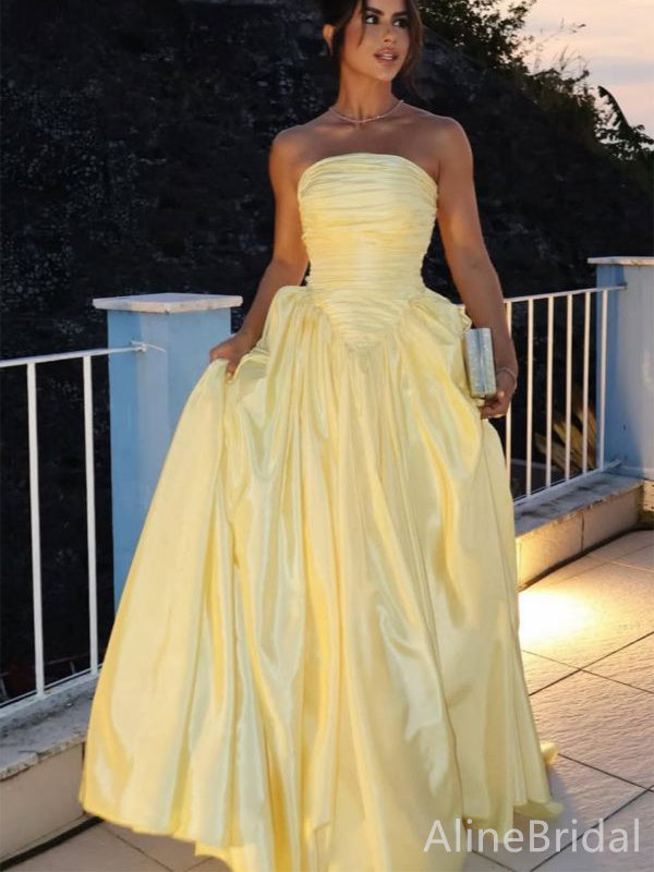 Elegant Yellow Strapless A-line Long Prom Dress,Evening Dress,PD382211