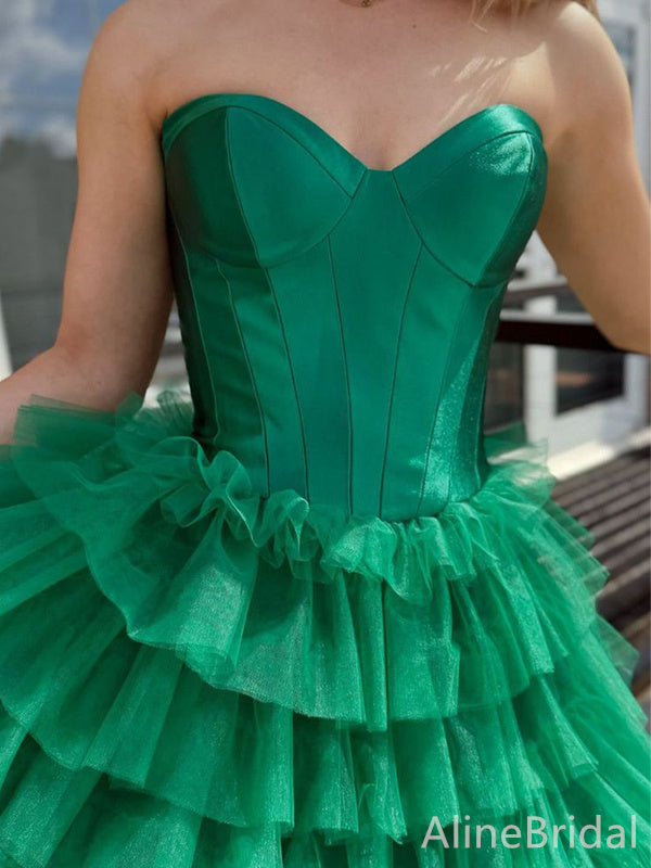 Elegant V-neck Strapless Green Side Slit A-line Long Prom Dress,Evening Dress,PD382222