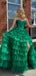 Elegant V-neck Strapless Green Side Slit A-line Long Prom Dress,Evening Dress,PD382222