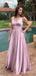 Simple Pink V-neck Sleveless A-line Long Prom Dress,Evening Dress,PD382228
