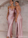 Simple Spaghetti Strap Split Side Mermaid Long Bridesmaid Dress,PD3235