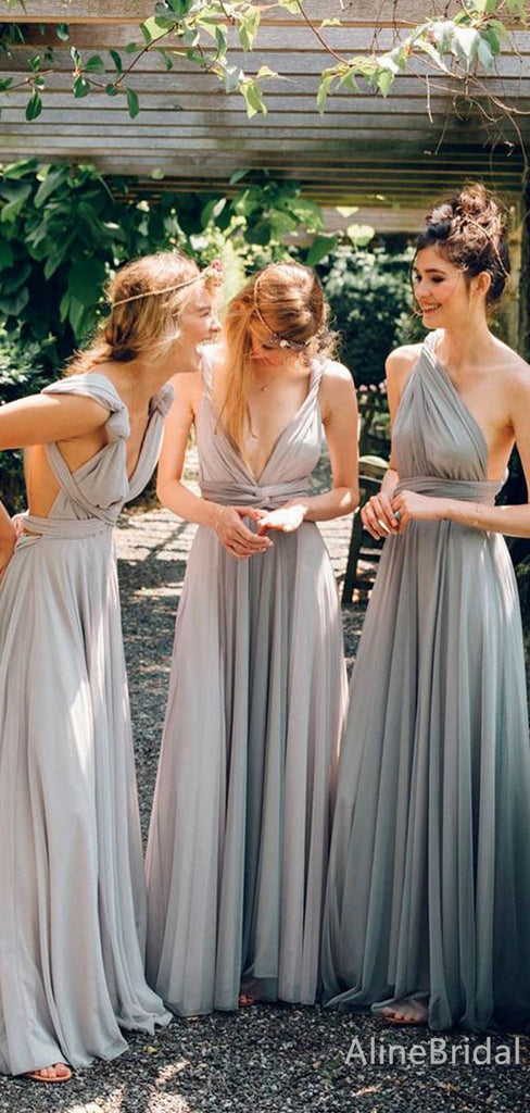 Mismatched Grey A-line Long Bridesmaid Dress,PD3236