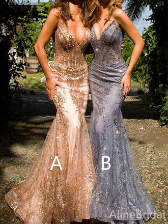 Gorgeous V-neck Spaghetti Strap Mermaid Long Bridesmaid Dress,PD3237