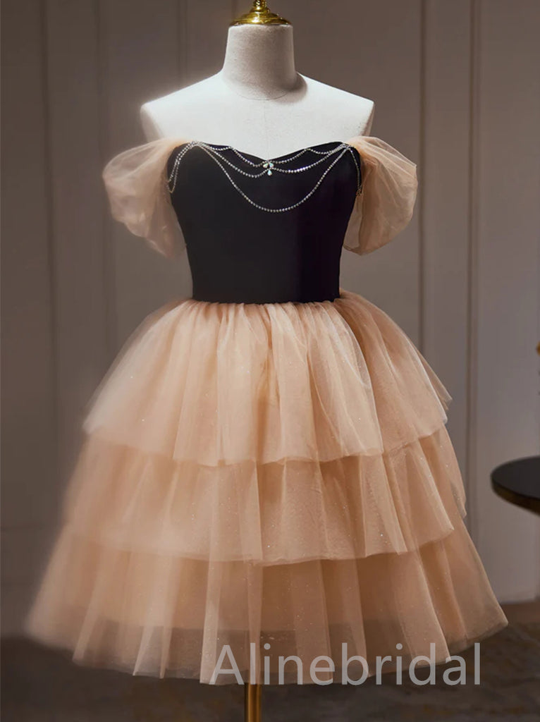 Elegant Off shoulder Sleeveless A-line Short Mini Homecoming Dress, HD3082