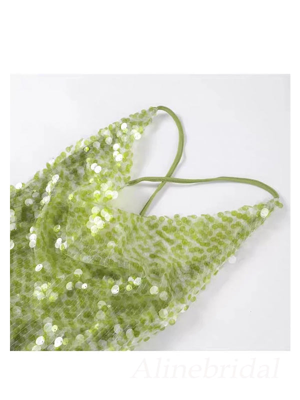 Sparkly Green Sequins Scoop Long Prom Dress, Evening Dress, PD3823029