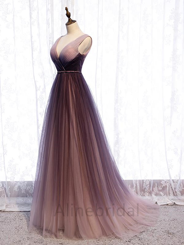 Elegant V-neck Sleeveless A-line Floor length Prom Dress, PD3699