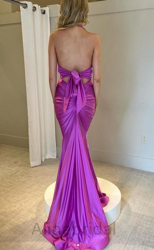 Purple Halter Sleeveless Mermaid Long Prom Dress, PD3737