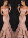 Elegant Pink Off Shoulder Ruffled Tiered Mermaid Long Prom Dress, Evening Dress, PD3823006