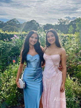 Stunning Strapless Blue Maxi Long Mermaid Prom Dress with Slit, Evening Dress , PD382234