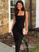 Simple Square Black Column Midi Dress, PD382235