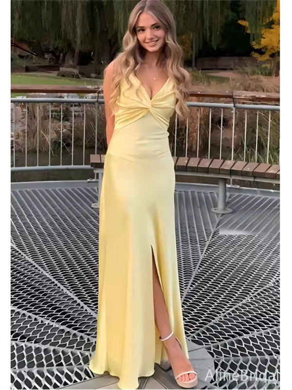 Elegant Yellow Satin Cutout Mermaid Long Prom Dress, PD382015 AlineBridal Elegant Yellow Satin Cutout Mermaid Long Prom Dress, PD382015 AlineBridal