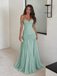 Elegant Blue Beaded Off Shoulder A-line Long Prom Dress, Evening Dress, PD3823009