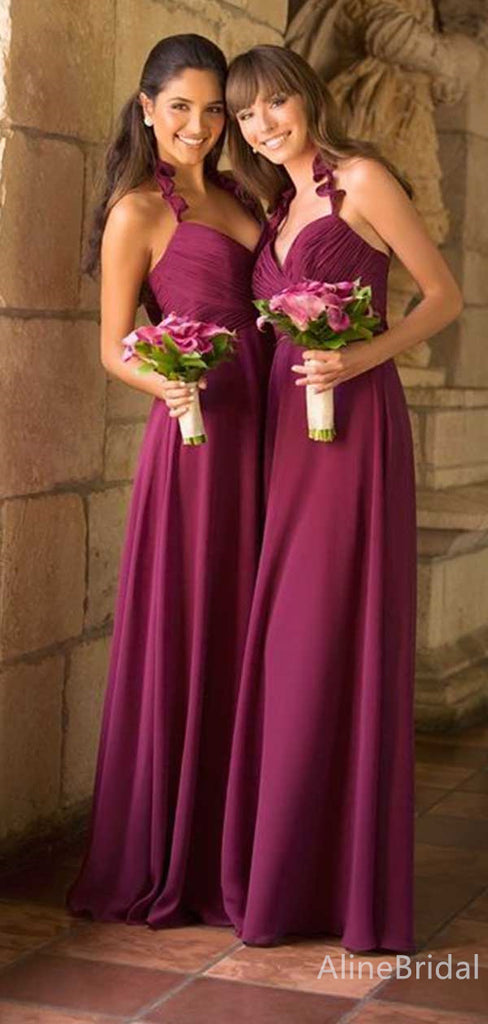 Elegant Halter V-neck A-line Long Bridesmaid Dress,PD3252