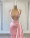 Pink Sparkly Hater Sleeveless Mermaid Long Prom Dress, PD3735