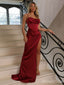 Elegant Red Spaghetti Strap Split Side Mermaid Long Prom Dress,PD37666