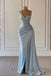 Baby Blue One Shoulder Sleeveless Side Slit Mermaid Long Prom Dress, PD3734