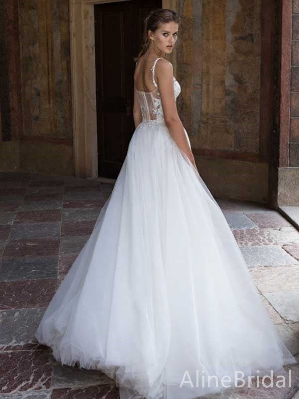 Elegant Sweatheart Spaghetti Strap A-line Long Wedding Dresses,WD3068