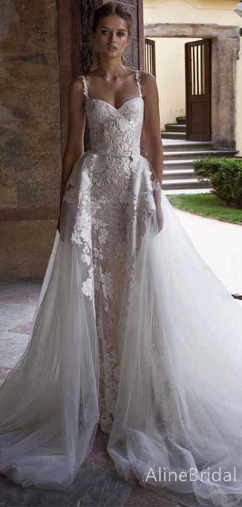 Elegant Sweatheart Spaghetti Strap A-line Long Wedding Dresses,WD3068