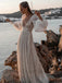 Sparkly V-neck Long Sleeves A-line Floor length Prom Dress, PD3716