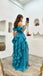 Ruffle Off Shoulder Side Slit Sleeveless A-line Floor length Prom Dress, PD3725