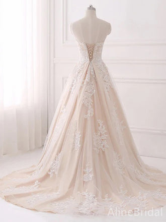 Luxury Sweatheart Strapless Lace A-line Long Wedding Dresses, WD3076